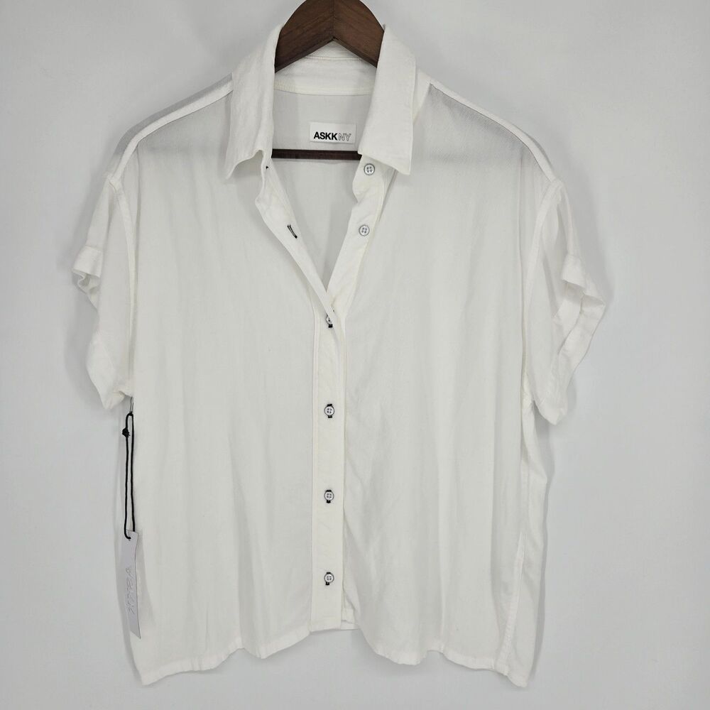 NWT ASKKNY Virginia Shirt Crosby White Top Minimalist Effortless Capsule Small